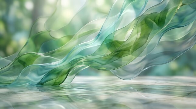 Abstract flowing green liquid energy waves moving across a soft focus background creating a sense of natural movement and fluidity