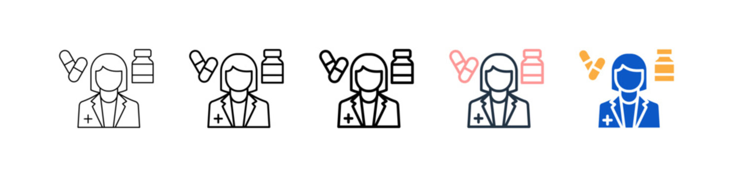 Pharmacist different style icons set vector illustration. 