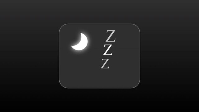 Animated sleep icon with moon and zzz letters, representing rest and nighttime, motion graphic