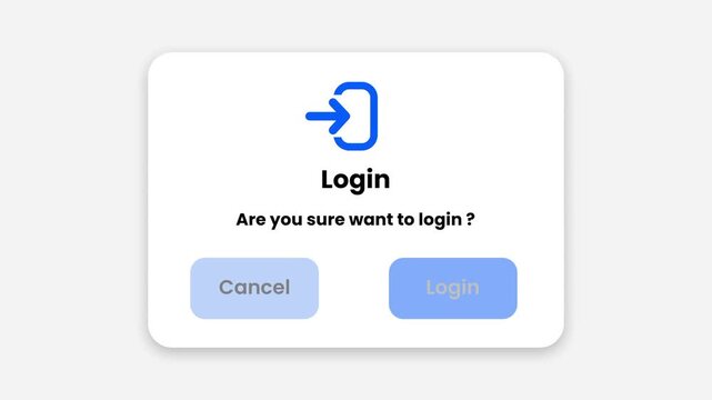 A login confirmation popup dialog box asking are you sure you want to login with clearly visible cancel and login buttons in a blue and white theme