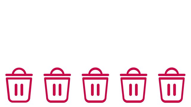 A row of five red trash bin icons arranged neatly representing delete, remove, or clear multiple selected items function in a mobile app interface