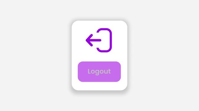A minimalist logout icon showing an arrow exiting a door symbol above a purple logout button used for signing out of user accounts in mobile apps