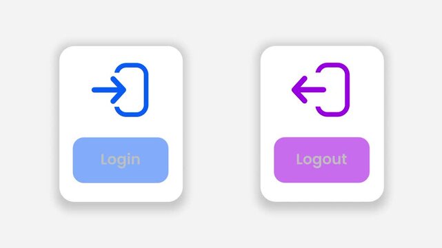 Two icons displayed side by side showing login with a blue button and logout with a purple button representing account access toggle options clearly