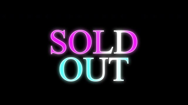 Sold out neon text animation, glowing letters on brick wall background, retail concept