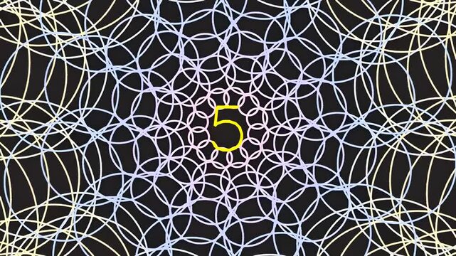 Intricate geometric pattern with central number five on dark background