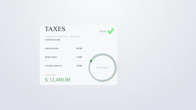 Animated tax form with financial data and progress circle, accounting and finance motion graphic