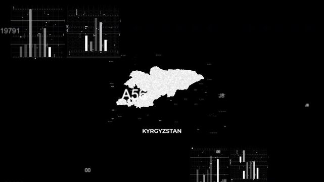 kyrgyzstan map animation showcasing economy, infrastructure, technology, population, energy, trade, and national development data for presentations, films, documentaries, and motion graphics.