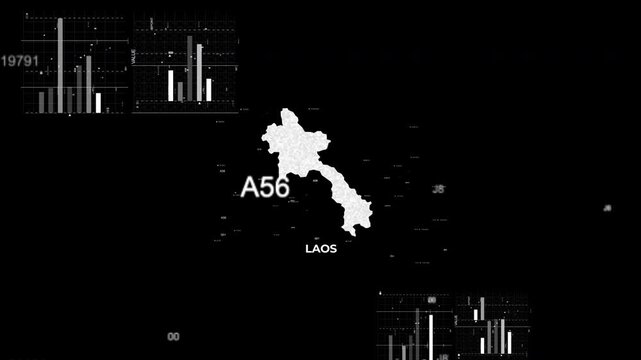 LAOS map animation showcasing economy, infrastructure, technology, population, energy, trade, and national development data for presentations, films, documentaries, and motion graphics.