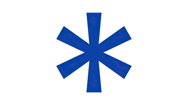 Blue asterisk symbol isolated on white background for typography and graphic design projects.