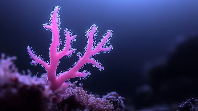 Vibrant pink coral in a dark underwater scene
