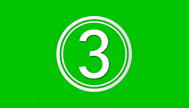 Countdown Timer Number 3 with White Circle and Dotted Ring on Green Screen Background for Video Editing and Motion Graphics