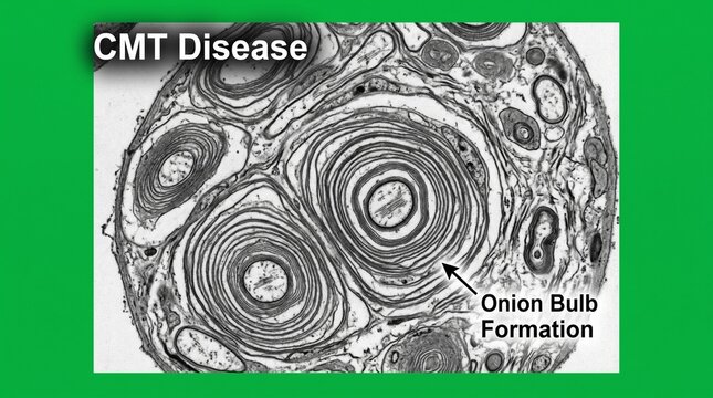 Microscopic view of nerve onion bulb formation in Charcot-Marie-Tooth disease pathology.