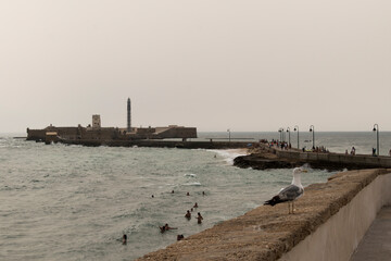 Fototapeta premium Castillo de San Sebastián and lighthouse on the coast of Cádiz, Andalusia, Spain