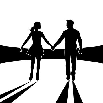 Couple Ice Skating Rink Holding Hands Silhouette for Winter Sport Blogs, Lifestyle Websites, Romantic Date Ideas, and Relationship Content