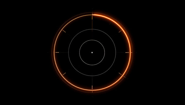 Futuristic Neon Circular Target Reticle with Concentric Circles and Crosshairs on a Dark Background