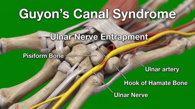 Guyon's Canal Syndrome and Ulnar Nerve Entrapment Medical Anatomy Diagram