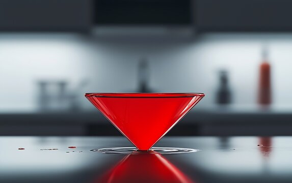 Red liquid in inverted cone on countertop