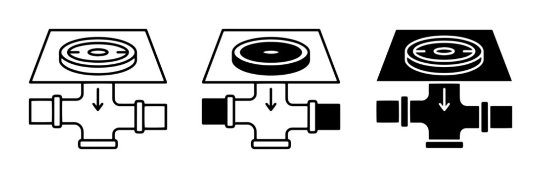 Plumbing Drain Icons, Floor Drain Symbols, Drainage System Vector Graphics
