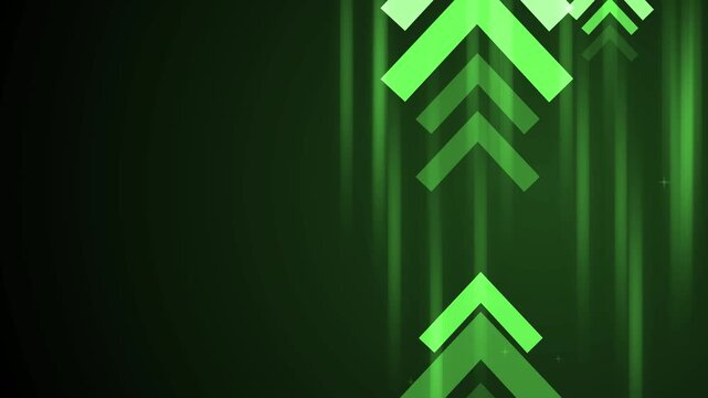 Abstract background with vertical light streaks and stacked white upward chevrons on the right, minimalist futuristic geometric composition animation
