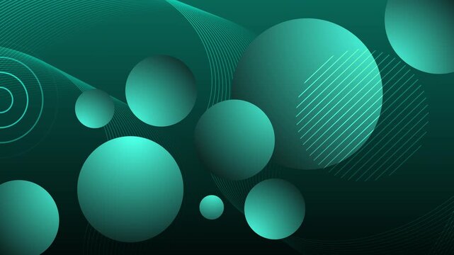 Abstract dark background with overlapping gradient circles and curved line patterns, modern geometric composition for digital design background animation