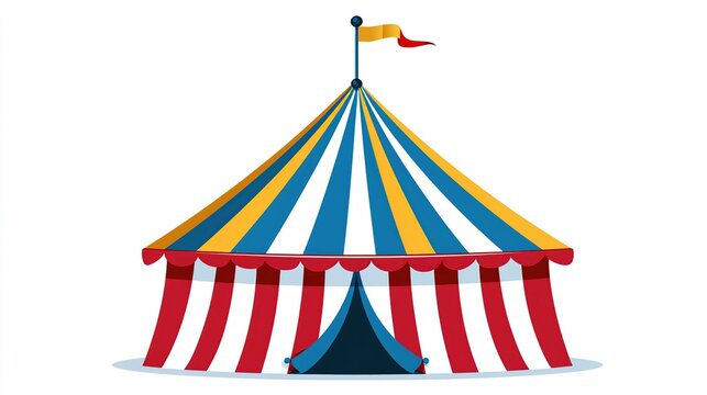 Colorful Circus Tent with Flag on White Background