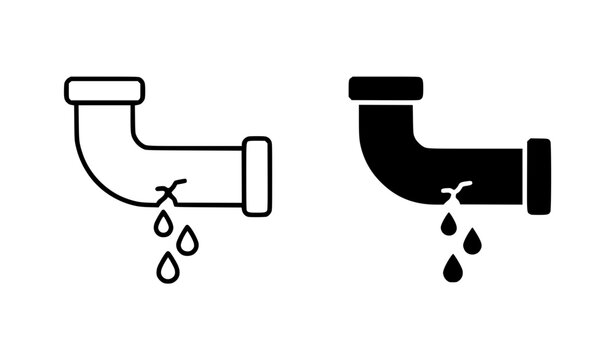 Leaking Pipe Outline and Silhouette Vector Icon Set