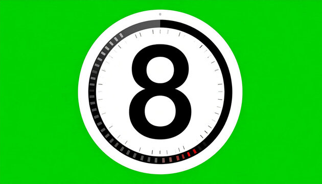 Countdown Timer With Number 8 Displayed in a Circle on a Green Screen Background, Perfect for Video Editing and Motion Graphics