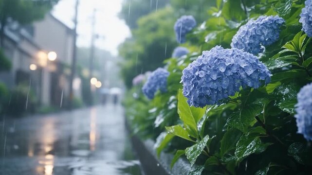 道脇に咲く紫陽花