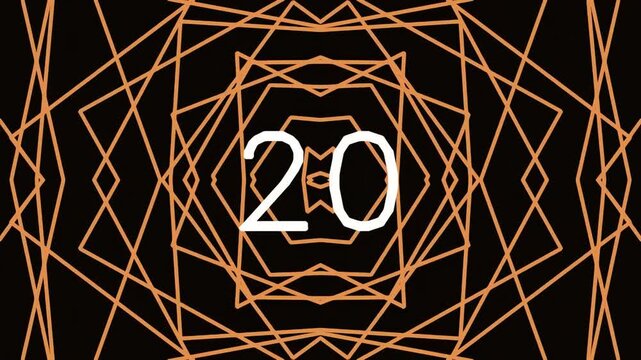 Geometric abstract pattern with number twenty on black background