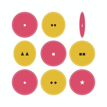 Coral pink and yellow movie rating emblem badge grid flipping sequentially with a stagger on white background cinematic loop
