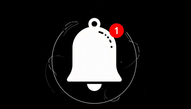 Notification Bell Icon with Red Alert Badge and Abstract Swirls on Black Background for Social Media and Digital Communication Concepts