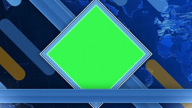 Centered Diamond Green Screen Keying Window News Broadcast Lower Third Graphic with Moving Digital Map Backdrop