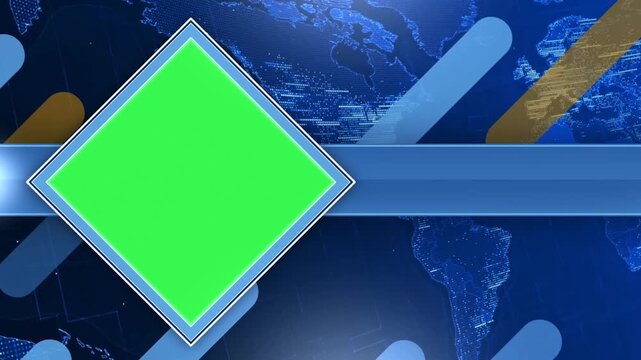 3D World Map News Studio Graphic Overlay with Chroma Key Green Screen Diamond Placeholder and Lower Third Motion Graphics