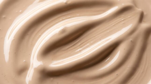 Creamy beige liquid foundation texture, smooth cosmetic product swirl, neutral tan makeup swatch for beauty branding
