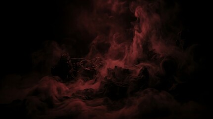 Fototapeta premium Dramatic red smoke on black background, moody crimson vapor clouds, cinematic dark mist texture for creative overlays
