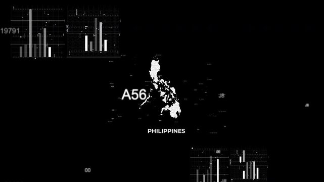 Philippines map animation showcasing economy, infrastructure, technology, population, energy, trade, and national development data for presentations, films, documentaries, and motion graphics.