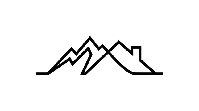 Minimalist mountain home vector graphic illustration showing linear landscape and house roof silhouette for modern branding