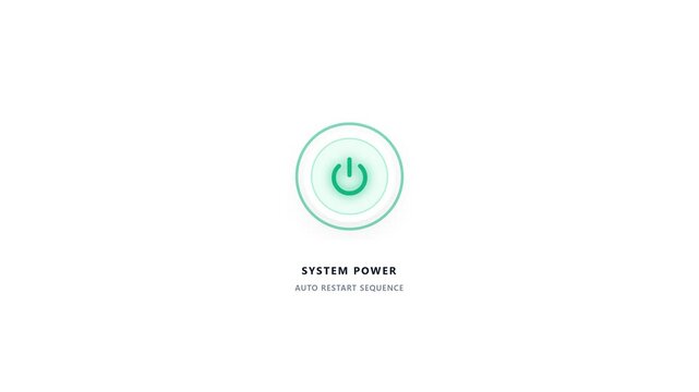 System power auto restart sequence glowing button user interface animation for modern digital technology and futuristic application design