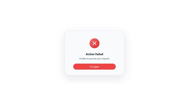 Action failed error message pop up notification user interface animation video template for website digital application and web graphic design