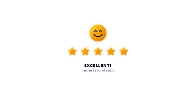 Positive five star customer rating review with happy emoji face user interface animation for customer satisfaction survey video template