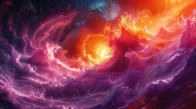 Vibrant Nebula Art with Space, Stars, and Colorful Orbit