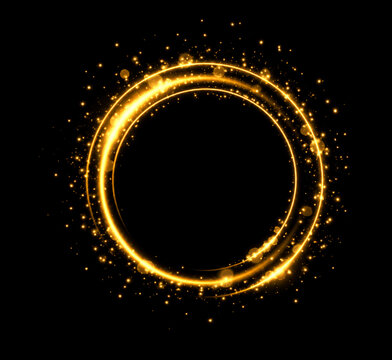 Golden lens flare ring PNG transparent overlay with glowing circular halo and glitter particles