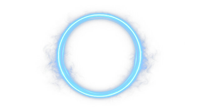 Blue electric lens flare ring PNG transparent overlay with glowing circular halo, on transparent background
