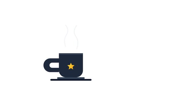 Five star customer rating review for cafe and coffee shop business with steaming cup and speech bubble animation for digital marketing template