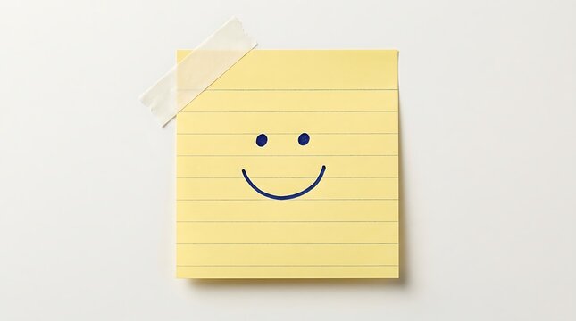 Yellow sticky note with a hand drawn smiley face on white background