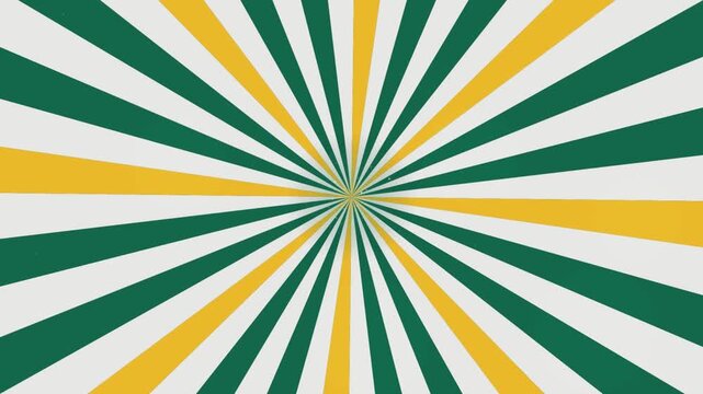 Retro sunburst background with green and yellow rays. Vintage radial burst pattern for circus or carnival themes. Abstract comic book pop art backdrop.