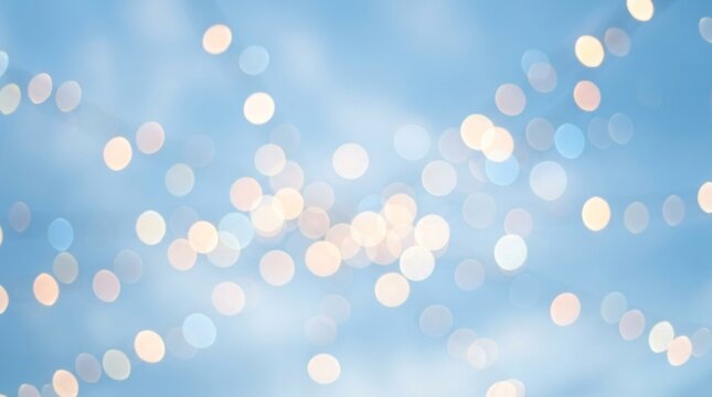 A festive blue sky with white and gold bokeh lights, creating a magical and celebratory atmosphere. The lights are scattered throughout the sky, creating a sense of wonder and joy. 