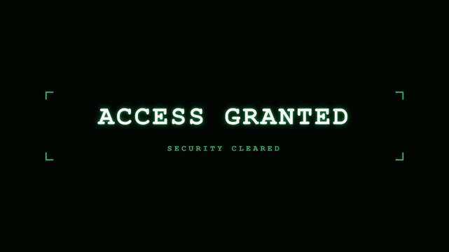 Cybersecurity biometric scan screen ending with access granted text