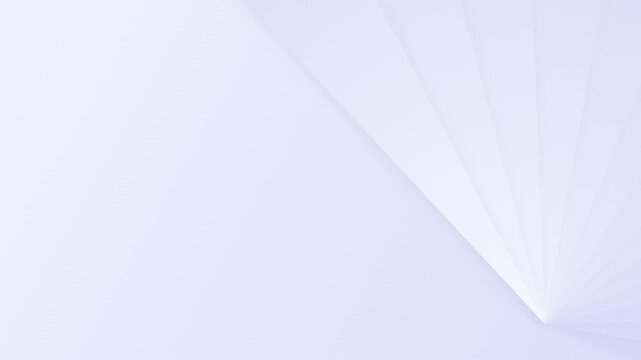 Minimalist white abstract background, soft paper fan texture with geometric shadows, clean corporate motion backdrop for presentation