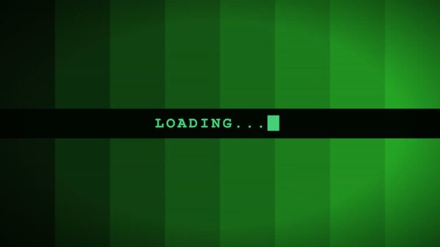 Retro green computer terminal display with animated loading text